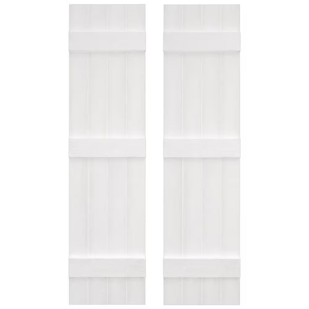 TRIBUILT 14 in. W x 59 in. H Vinyl Exterior Joined Board and Batten Shutters Pair in White
