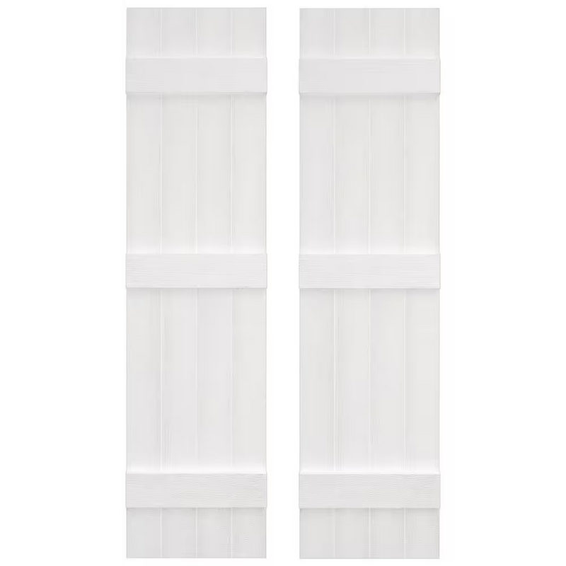 TRIBUILT 14 in. W x 59 in. H Vinyl Exterior Joined Board and Batten Shutters Pair in White