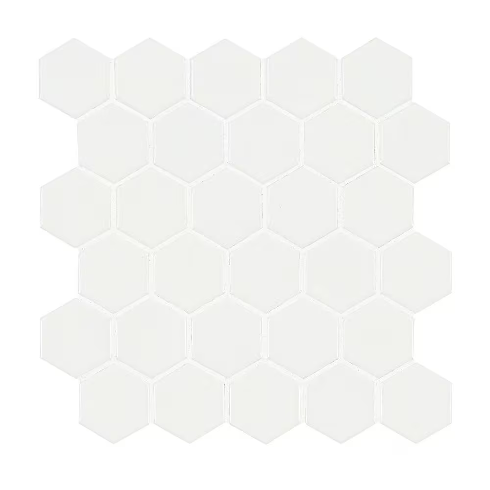 **PER PCS** White 2 in. Hexagon 10.6 x 11 Matte Porcelain Mesh-Mounted Mosaic, NHDWHI2X2HEXC, 6.35mm, 16pcs, 29.28 lbs, 12.96sf, Retail: $3.61/pc, FINAL PRICE: $1.99/pc + Tax