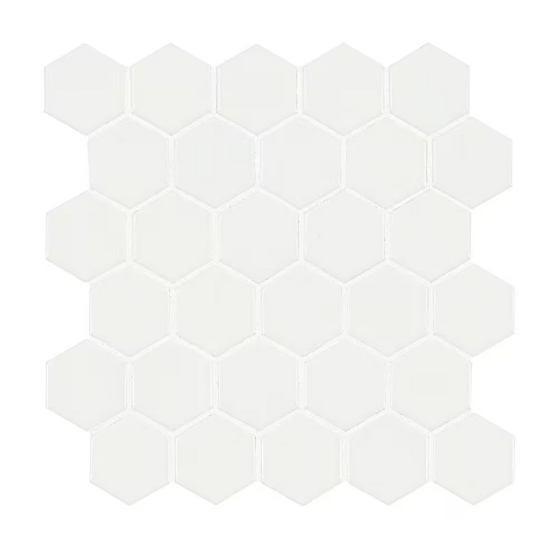 **PER PCS** White 2 in. Hexagon 10.6 x 11 Matte Porcelain Mesh-Mounted Mosaic, NHDWHI2X2HEXC, 6.35mm, 16pcs, 29.28 lbs, 12.96sf, Retail: $3.61/pc, FINAL PRICE: $1.99/pc + Tax