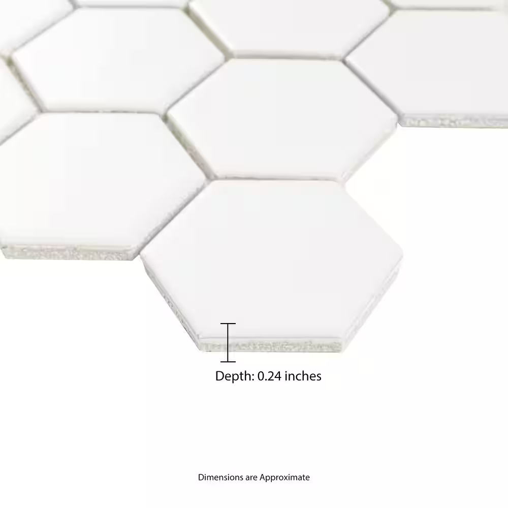 **PER PCS** White 2 in. Hexagon 10.6 x 11 Matte Porcelain Mesh-Mounted Mosaic, NHDWHI2X2HEXC, 6.35mm, 16pcs, 29.28 lbs, 12.96sf, Retail: $3.61/pc, FINAL PRICE: $1.99/pc + Tax