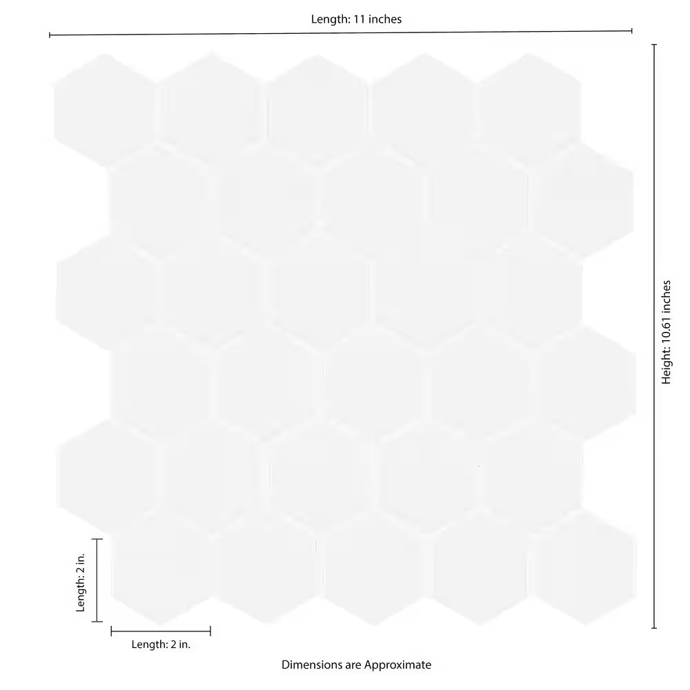 **PER PCS** White 2 in. Hexagon 10.6 x 11 Matte Porcelain Mesh-Mounted Mosaic, NHDWHI2X2HEXC, 6.35mm, 16pcs, 29.28 lbs, 12.96sf, Retail: $3.61/pc, FINAL PRICE: $1.99/pc + Tax