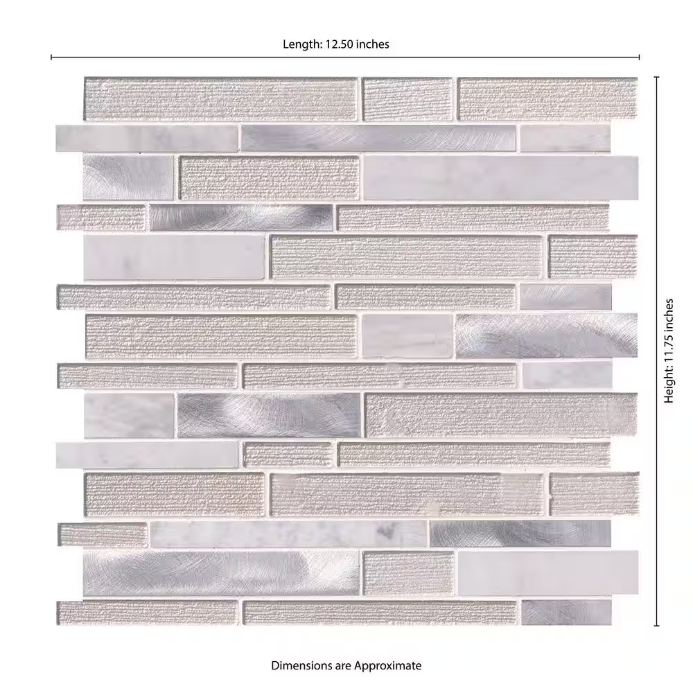White Wave Interlocking 12x12 Stone/Glass/Metal Mesh-Mounted Mosaic, SMOT-SGLSMTIL-WHTWA4MM, 20sf, 20 pcs, 30 lbs, FINAL PRICE: $2.99/pc, $59.80/box + Tax