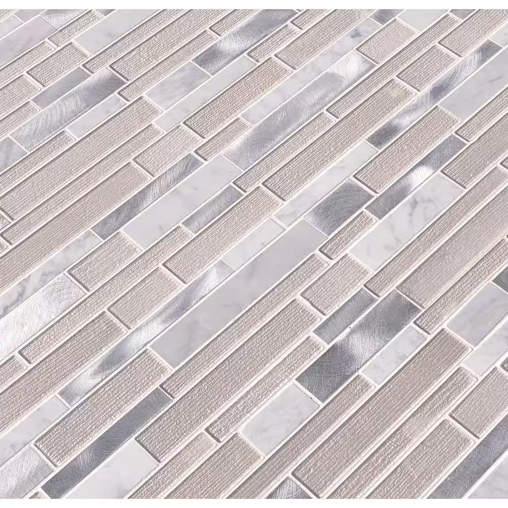 White Wave Interlocking 12x12 Stone/Glass/Metal Mesh-Mounted Mosaic, SMOT-SGLSMTIL-WHTWA4MM, 20sf, 20 pcs, 30 lbs, FINAL PRICE: $2.99/pc, $59.80/box + Tax
