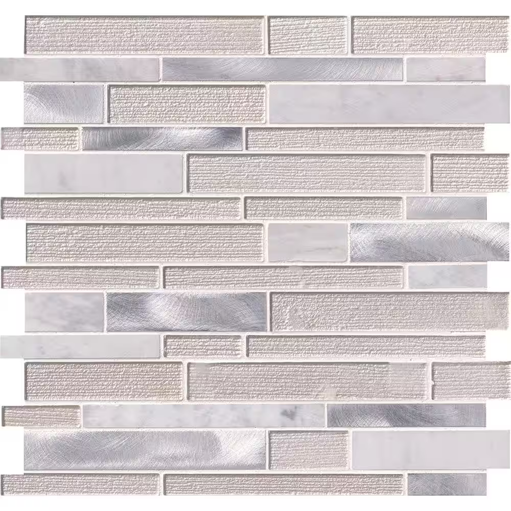 White Wave Interlocking 12x12 Stone/Glass/Metal Mesh-Mounted Mosaic, SMOT-SGLSMTIL-WHTWA4MM, 20sf, 20 pcs, 30 lbs, FINAL PRICE: $2.99/pc, $59.80/box + Tax