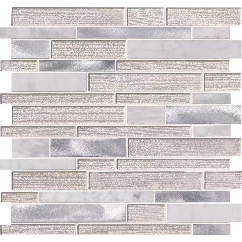 White Wave Interlocking 12x12 Stone/Glass/Metal Mesh-Mounted Mosaic, SMOT-SGLSMTIL-WHTWA4MM, 20sf, 20 pcs, 30 lbs, FINAL PRICE: $2.99/pc, $59.80/box + Tax