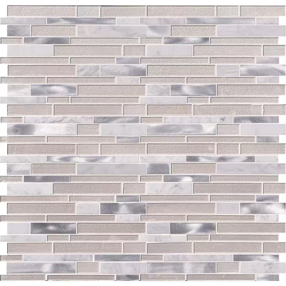 White Wave Interlocking 12x12 Stone/Glass/Metal Mesh-Mounted Mosaic, SMOT-SGLSMTIL-WHTWA4MM, 20sf, 20 pcs, 30 lbs, FINAL PRICE: $2.99/pc, $59.80/box + Tax