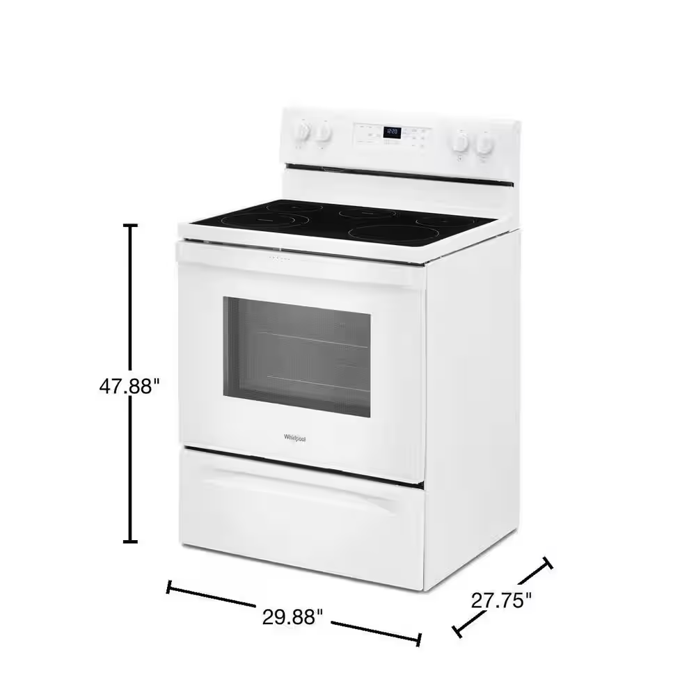 Whirlpool 30-in Glass Top 5 Elements 5.3-cu ft Self-Cleaning Freestanding Electric Range (White), WFE525S0HW/1 *JR2507, Retail: $943.99, FINAL PRICE: $599.99 + TAX