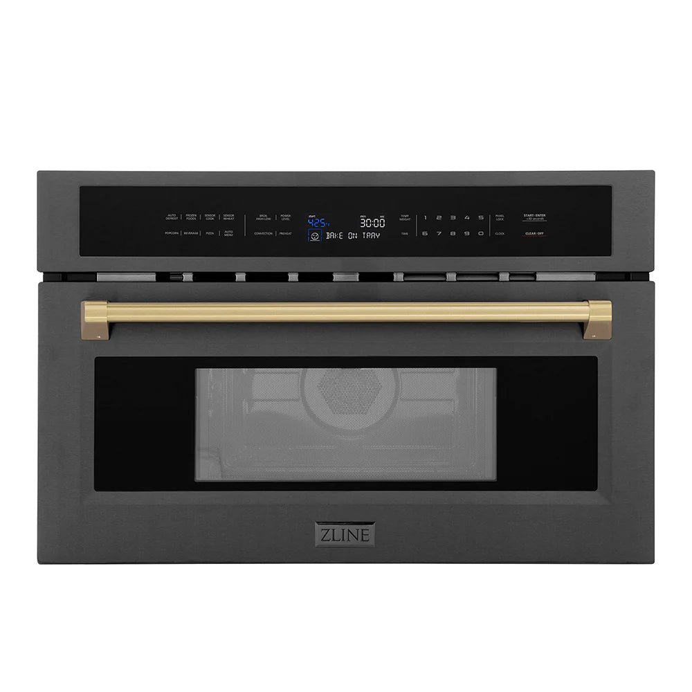 ZLINE KITCHEN & BATH Autograph Edition 1.6-cu ft 1000-Watt 29.75-in Built-In Microwave with Sensor Cooking Controls (Black Stainless Steel with Champagne Bronze Handle), MWOZ-30-BS-CB *HD2507, Retail: $1,999.95, FINAL PRICE: $1,199.99 + TAX