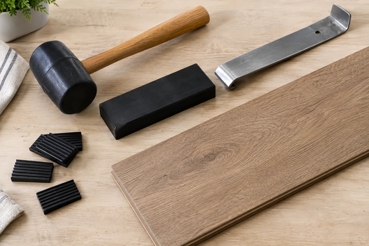 Flooring mallet, tapping block and pull bar