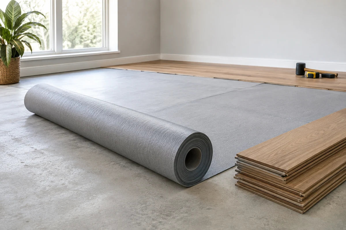 Underlayment rolled across a room before flooring