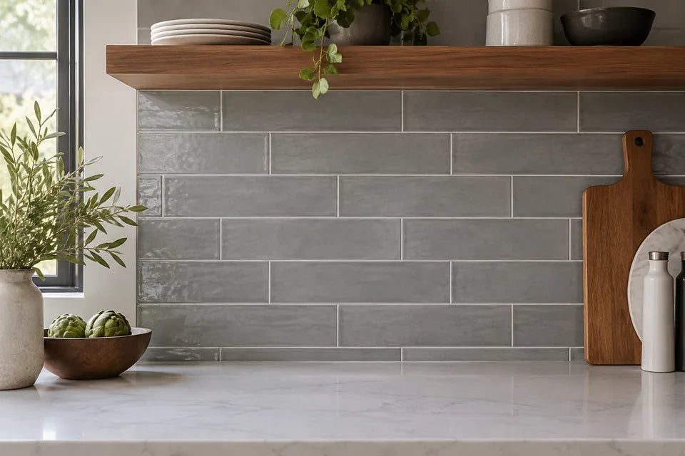 Gray tile in a backsplash material detail