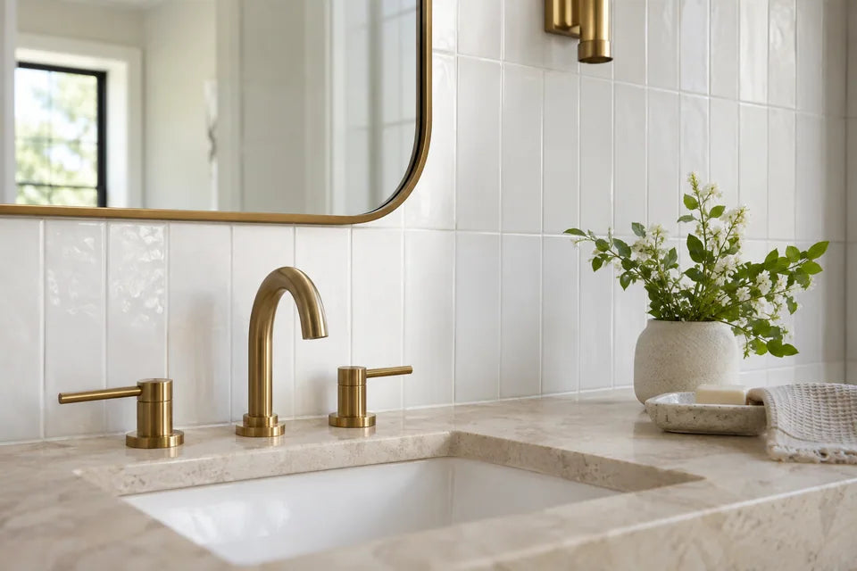 White tile in a bathroom material detail