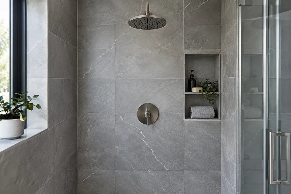 Shower wall tile in a shower interior